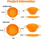 2 Pack Strainers and Colanders, Silicone Collapsible Sink Collander, Strainers and Colanders for Kitchen, Large Drainer for Vegetable, Food, Pasta (Orange)