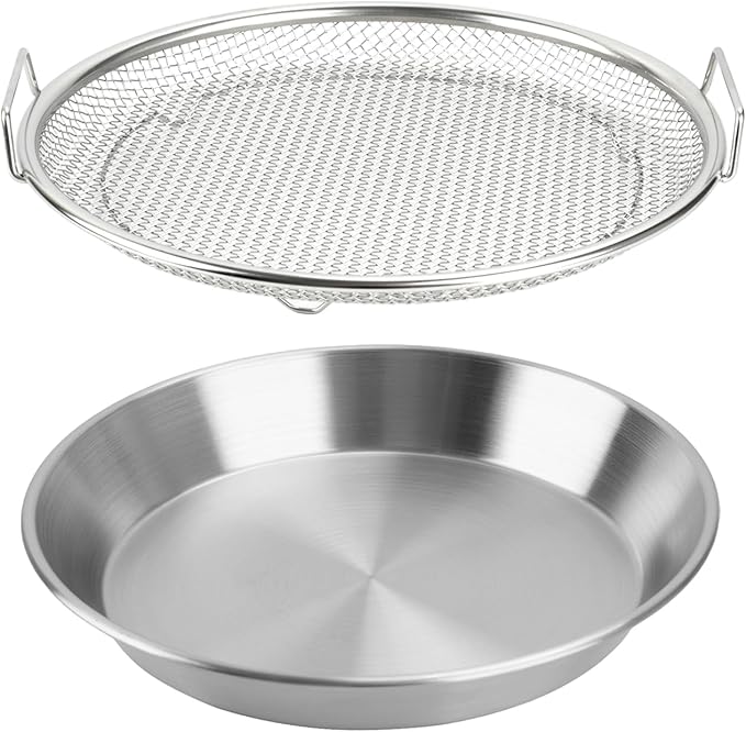 Oil Filter Tray, Stainless Steel Mesh Drain Basket Colanders Air Fryer Accessories for Fried Food Draining Rack Barbecue Grill Tray Net Draining Pan Strainer for Vegetable Dessert (8.7 Inch)
