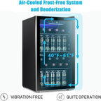 Antarctic Star 26 Bottle 130 Can Wine Cooler/Cabinet Beverage Refrigerator Mini Wine Cellar Beer Soda Clear Glass Door Bar Fridge Quiet Compressor Adjust Temp Freestanding Indoor Use 3.2cu.ft Black