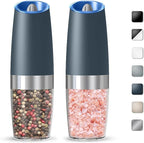 Gravity Electric Salt And Pepper Grinder Set, Automatic Salt And Pepper Grinder Set, Battery Powered (6 AAA Batteries Each), Adjustable Roughness, LED Light, 2 Pack, (Grey)