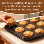 2 Pack Muffin Pans for Baking, Large Muffin Pan 12 Cup, Premium Steel with Nonstick Coating, Easy to Clean, Durable Bakeware for Even Baking, Perfect for Muffins and Cupcake, Black