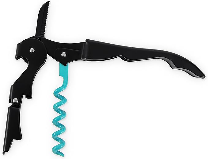 True Truetap Double Hinged Waiter's Corkscrew Wine Opener, Stainless Steel Wine Bottle Opener with Built In Foil Cutter, Home Bar Tools, Bar Cart Accessories, Wedding Gifts, Set of 1, Black Blue
