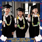 Candy Lei Poly Tubing, 3 Inch x 1000 ft Clear Graduation Candy Lei Making Kit with 4 Rolls 250 yd Ribbon, Clear Shipping Poly Tubing for DIY Graduation Wreaths Packing Snacks