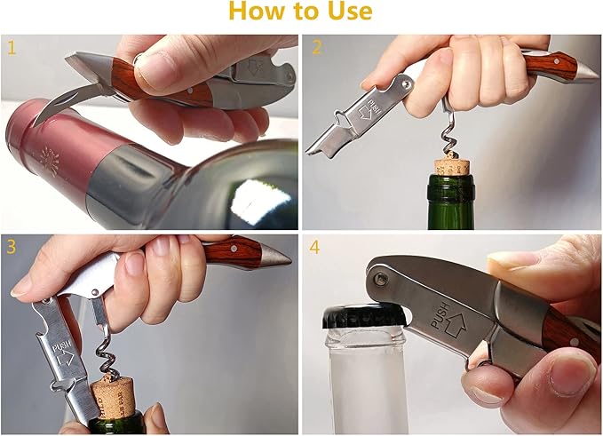 Professional Waiters Corkscrew, Wine Opener with Foil Cutter and Cap Remover, Stainless Steel Wine Key for Servers, Bartenders (Rosewood)