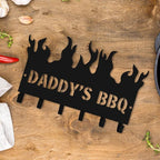 Personalized BBQ Cooking Utensils Wall Hooks Rack for Dad Custom Grilling Tool Organizer Barbecue Tool Metal Storage Holders Grill Cutlery Hanger Father's Day Utensils Hanging Hooks (Style 1)