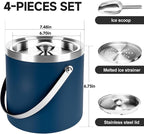 3L Double-Wall Insulated Stainless Steel Ice Bucket with scoop for Cocktail Bar - Metal Ice Bucket for freezer with Lid for parties,Camping,and More!champagne bucket,bar cart accessories