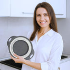 Small Food Strainer for Kitchen - Black Silicone Colander with Handle for Spaghetti and Pasta Multifunctional Colander for Camping
