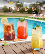16.2oz Drinking Glasses Set of 8, Tall Water Highball Glasses, Unique Design Lead-Free Crystal Glassware, Glass Cups for Mojito and Mixed Drink Cocktail Glass Set