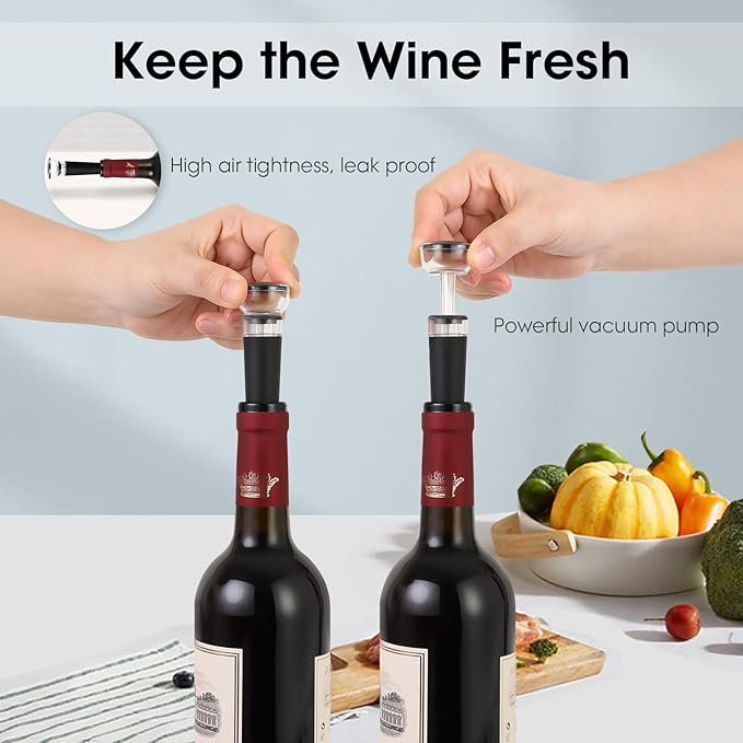 Beneno Multifunctional Wine Bottle Opener Gift Wing Corkscrew, Foil Cutter, Vacuum Stopper & Aerator Pourer, Perfect for Wine Lovers Man Woman, Ingot Silver