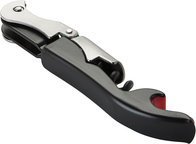 True Jetsetter TSA Compliant Double Hinged Waiters Corkscrew Wine Opener, Durable Stainless Steel with Built-in Bottle Opener and Foil Cutter for Travel, Outdoor Adventures, Home Bar, Set of 1, Black
