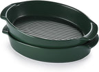 Bruntmor Oval Baking Dish Set for Oven, Durable & Versatile - Ceramic Serving Dishes - Oven Safe Au Gratin Baking Dishes Pans - Ideal for Any Occasions - Housewarming Gift - Set of 2 - Dark Green