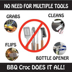 BBQ Croc 3 in 1 Barbecue Tool 18-inch - Extra Light and Long Tongs, Spatula and Grill Scraper (Blue) (18 inch with Flashlight)