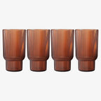 Shatterproof Acrylic Tall Drinking Glasses Set, European Style, Dishwasher Safe, Ribbed | Set of 4 | Fluted Tritan, Unbreakable BPA-free Plastic, Reusable Stackable Glassware 14.5oz - Burnt Orange