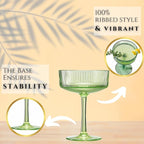 Khen Shatterproof Acrylic Ribbed Vintage Art Deco Martini, Champagne & Cocktail Spring & Summer Bright Pastel Colors Plastic Coupe Glasses | 5 Set | 8oz Ripple Classic Indoor & Outdoor, European Style