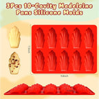 3Pcs Silicone Madeleine Pan for Baking, 10-Cavity Madeleine Mold for Madeleine, Non-stick Madeleine Bakeware for Cookies(Regular(10-Cavity) 3Pcs)