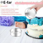 E-far Small Cake Pans Set of 2, 5 Inch Stainless Steel Mini Round Baking Pan Tins - Non-Toxic & Leak-Proof Cake Mold for Smash Birthday Layer Tiered Cheesecake, Easy Clean & Dishwasher Safe