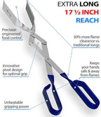 Shark BBQ Grill Tongs for Steaks - 2-Pack 17" & 13" Professional Kitchen and Outdoor Grilling Utensil Set (Blue)