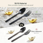 KINGSTONE 36 Pcs Black Hammered Silverware Set with Steak Knives for 6, 18/10 Stainless Steel Heavy Duty Flatware Set, Tableware Cutlery Utensil Sets for Home Restaurant Dishwasher Safe