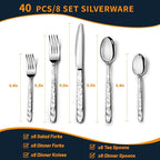 NICE KITCHEN Silverware Set, 40 Piece Premium Stainless Steel Flatware Set for 8, Heavy Duty Silverware Cutlery Sets with Wavy Patterns, Spoons and Forks Set, Mirror Polished, Dishwasher Safe