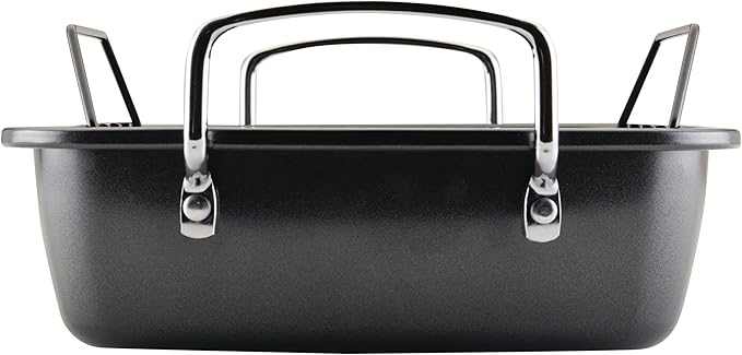 Circulon Ultra-Lasting Nonstick Roasting Pan with Rack, Roaster Pan with Easy Serve Rack, 17-Inch x 13-Inch, Black