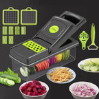 KitchenHelper 15 in 1 Mandoline - Food Chopper, Cutter, Dicer, Grater, Peeler, Slicer, Egg Separator, and Rinse Basket