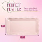 Paris Hilton Rectangle Ceramic Stoneware Serving Platter Tray, Embossed Hearts, Microwave Safe, 15x8-Inch, Pink