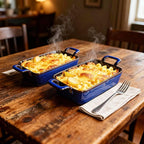 7 x 4 Au Gratin Baking Dishes for Oven Safe and Microwave Cooking and Baking, 2 piece, Heat Resistant Ceramic with Handles for Serving, Small Casserole Dish Set for 1 or 2 person servings, Blue