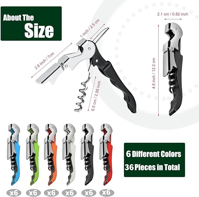 36 Pieces Wine Key wine opener Stainless wine bottle opener Fold Serrated Foil Cutter wine Key for Family, Company Party,Bars,Restaurants(6 Color)