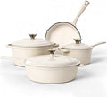 Kitchen Academy Enameled Cast Iron Cookware Sets - 7Pcs Pots and Pans Set Non Toxic, Induction Cooking Pots Set, PFOA&PFAS Free(Beige)