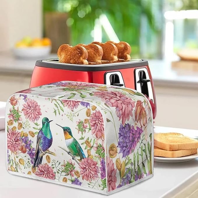JEOCODY Hummingbird Toaster Cover With Handle - 4 Slice Appliance Cover for Bread Maker, Kitchen Small Appliances, Universal Size Microwave Oven - Dustproof