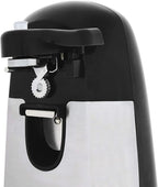 Amazon Basics 3-In-1 Electric Can Opener, Bottle Opener and Knife Sharpener with Stainless Steel Blade, Magnetic Lid Holder, Safe, Easy to Use, Powerful, Sleek Design, 50W, Black