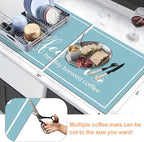 Findosom Dish Drying Mat, 17"x 32" Super Absorbent & Hide Stain Coffee Mat, Cuttable Drying Mat for Kitchen Counter, Coffee Bar Accessories, Under Dish Rack, Coffee Maker, Espresso Machine, Blue