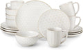 MALACASA 16 Pieces Dinnerware Sets, Modern Relief Design Plates and Bowls Sets, White Dish Set for 4, Kitchen Ceramic Dinner Plates Dishware Set, Microwave and Dishwasher Safe, Series LYDIA