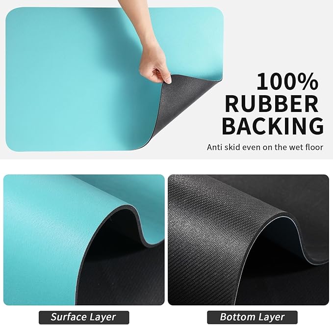 HotLive Dish Drying Mat for Kitchen Counter, Heat Resistant Drainer Mats with Non-slip Rubber Backed, Hide Stain Kitchen Super Absorbent Draining Mat, Easy to Clean Dish Rack Pad, Teal 18"x24"