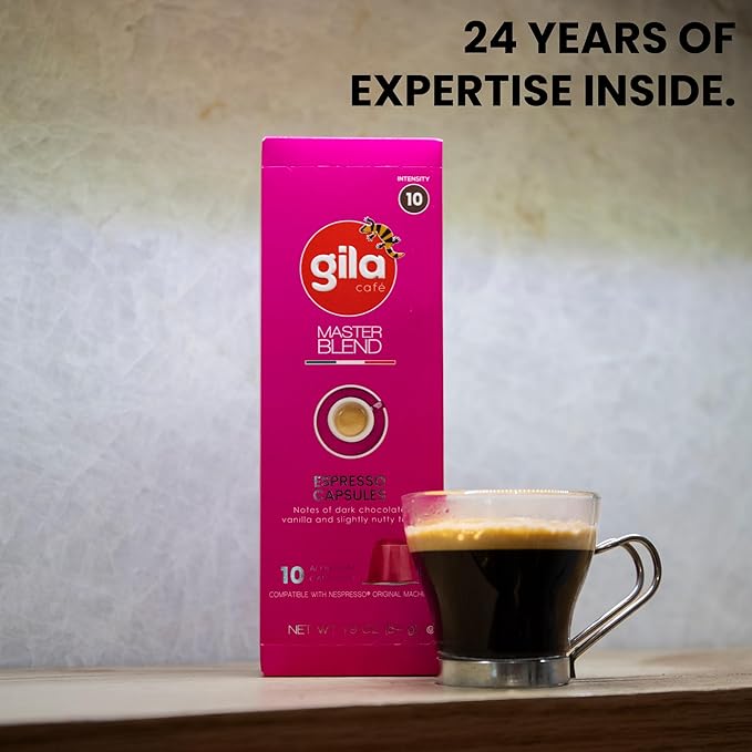 GILA Café Master Blend Aluminum Coffee Capsules – Dark Roast Espresso Pods Compatible with Nespresso Original Machines – Mexican Arabica Blend with Chocolate & Vanilla Notes, 60 Count