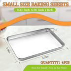 4 Pieces Baking Sheet Pan Tray, CEKEE Stainless Steel Small Cookie Sheets for Baking, Baking Sheets for Oven, Warp Resistant & Heavy Duty & Rust Free Baking Pans Set - Size 9.3 x 6.9 x 0.98 Inch