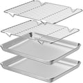 Wildone Baking Sheet with Rack Set [2 Sheets + 2 Racks], Stainless Steel Cookie Pan baking Tray with Cooling Rack, Size 10 x 8 x 1 Inch, Non Toxic & Heavy Duty & Easy Clean