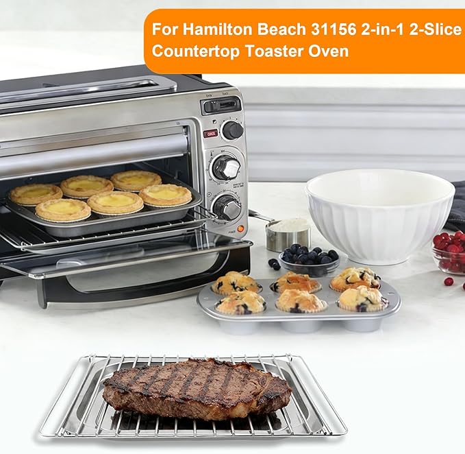 Replacement Tray for Hamilton Beach 2 Slice 31156 2 in 1 Toaster Oven, 12.6×9 IN Food Grade Stainless Steel Food Grade Toaster Oven Accessories Replacement Parts Wire Rack, Dishwasher Safe