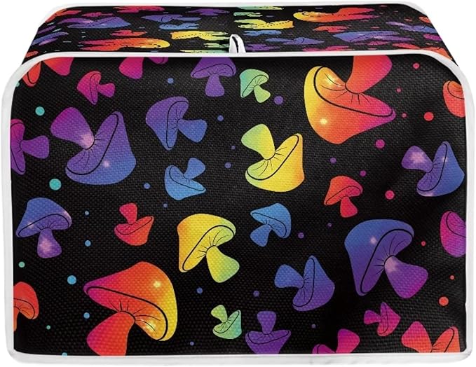 JEOCODY Colorful Mushroom Toaster Cover - Fabric Quilted 2 Slice Appliance Dust-proof and Fingerprint Protection for Kitchen Small Appliances