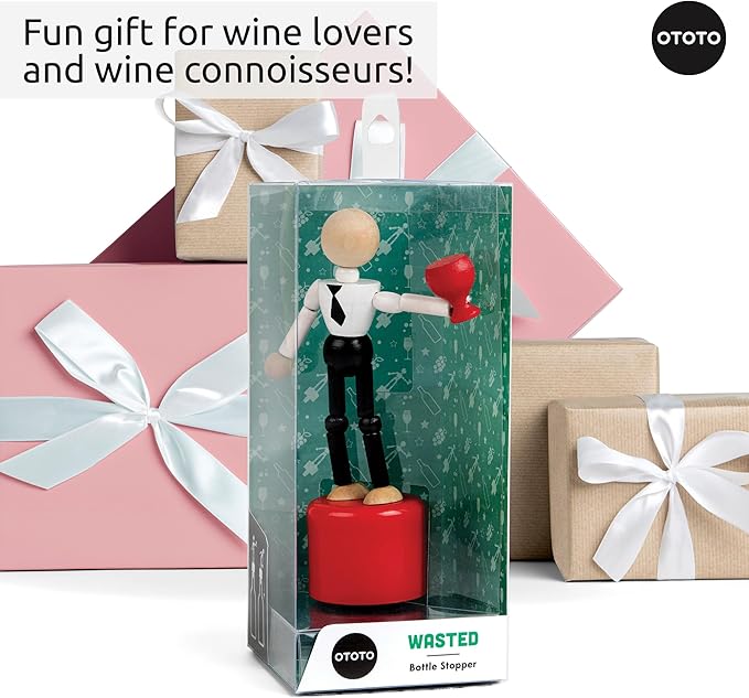 Wasted Wine Stopper by OTOTO - Wine Bottle Stopper, Wine Stoppers for Wine Bottles, Wine Accessories, Wine Bottle Stoppers, Funny Kitchen Gadgets, Fun Wine Stoppers Cute Wine Corks for Wine Bottles