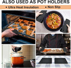 Walfos Silicone Trivet Mats - 4 Heat Resistant Pot Holders, Multipurpose Non-Slip Hot Pads for Kitchen Potholders, Hot Dishers, Jar Opener, Spoon Holder, Food Grade Silicone & BPA Free (Black)