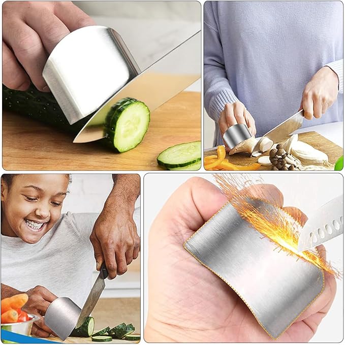 8pcs Stainless Steel Finger Protector Set for Kitchen Cutting and Chopping, Vegetable Cutter Finger Guards, Food Safety Hand Shield Tools for Cooking and Food Preparation