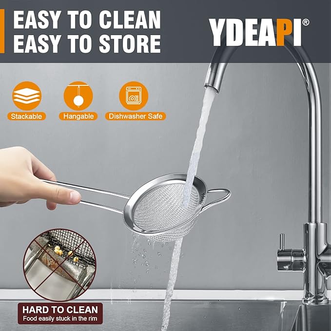 Ydeapi Fine Mesh Small Strainer 2.7 Inch, Metal Mini Sieve with Sturdy Handle, Stainless Steel Strainer for Tea, Juice, Coffee, Matcha Powder, Cocktail, Powdered Sugar