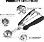 Cookie Scoop 1 Tbsp, TJ POP Professional Stainless Steel Ice Cream Scoop 35 mm, Good Soft Grips, Quick Trigger Release