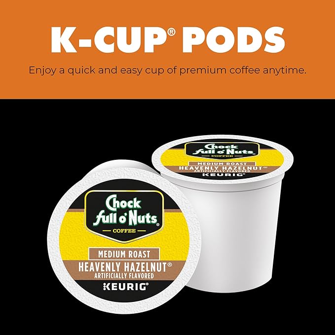 Chock Full o'Nuts Heavenly Hazelnut Coffee, Compatible with Keurig K-Cup Pods, 12 CT (Pack of 6)