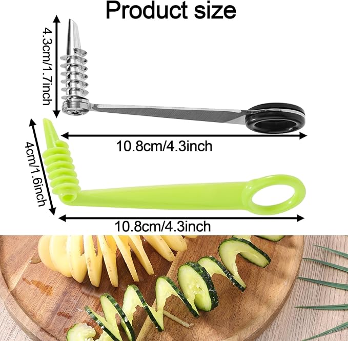 2pcs Spiral Cutter Knives, Stainless Steel Plastic Vegetable Spiralizer Slicer Cutter Manual Spiral Screw Slicer Practical Kitchen Accessories for Potatoes Cucumbers Carrots Fruits