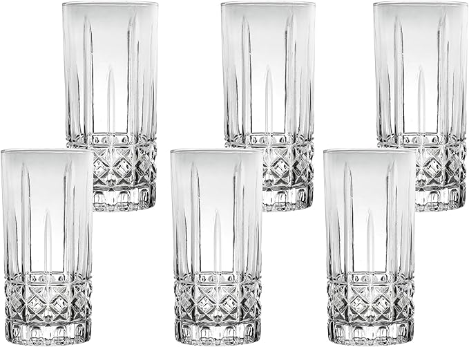Lorren Home Trends Tall 12 Ounce Drinking Glass-Textured Cut Glass, Set of 6