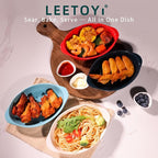 LEETOYI Porcelain Small Oval Au Gratin Pans, Baking Dish Set for 1 or 2 person servings, Bakeware with Double Handle for Kitchen and Home, Set of 2 (Turquoise)