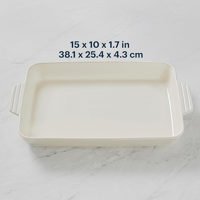 Pyrex 4QT (10" x 15") Rectangular Ceramic Baking Dish, Casserole Dish with Handles, Oven Safe and Durable Bakeware