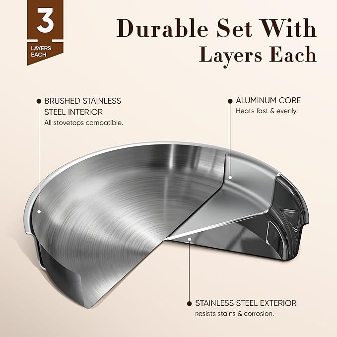 CAROTE 13 PCS Tri-Ply Stainless Steel Cookware Set with Detachable Handle, Pots and Pans Set, Induction Kitchen Cooking Sets, RV/Camping Cookware, Oven Safe